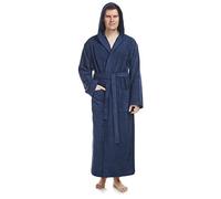 Arus Peignoir de Bain homme, à capuche, extra-Long, en éponge, doux et léger,100% Coton, bleu marine, taille homme: L Long, taille unisexe: L-XL Long