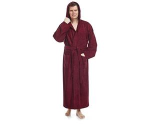 Arus Peignoir de Bain homme, à capuche, extra-Long, en éponge, doux et léger,100% Coton, bordeaux, taille homme: S Long, taille unisexe: S-M Long