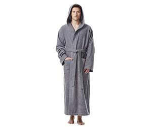 Arus Peignoir de Bain homme, à capuche, extra-Long, en éponge, doux et léger,100% Coton, gris, taille homme: XXL Long, taille unisexe: XXL-3XL Long
