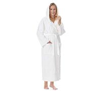 Arus Peignoir de bain pour femmes avec capuchon, longueur cheville, blanc pur, S-M long