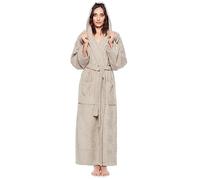 Arus Peignoir de bain pour femmes avec capuchon, longueur cheville, latte, S-M long