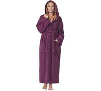 Arus Peignoir de bain pour femmes avec capuchon, longueur cheville, prune, S-M long