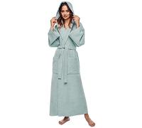 Arus Peignoir de bain pour femmes avec capuchon, longueur cheville, Vert blanc, S-M long