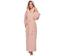 Arus Peignoir de bain pour femmes avec capuchon, longueur cheville, Vieux rose, S-M long