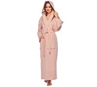 Arus Peignoir Femme 100% Coton Éponge, Capuche, Longueur Cheville | Peignoir extra long en éponge avec capuche, 2 poches et ceinture - idéal pour sauna, spa, bien-être et maison.