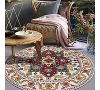 Arvella Rug Rond Tapis pour Salon Salle à Manger,Chambre Antidérapant,Doux à Poils Ras,Lavable en Machine,pour Terrasse et Couloir Couleur de Style Ethnique Rétro
