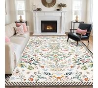 Arvella Rug Tapis Antidérapant Doux pour Chambre et Salon, Lavable en Machine, Parfait pour Salle à Manger, Couloir, Cuisine et Terrasse Style Ethnique Rétro Petites Fleurs Blanches 70 x 140 cm