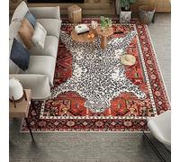 Arvella Rug Tapis Doux à Poils Ras Lavable pour Salon, Chambre et Salle à Manger, avec Dessous Antidérapant, idéal pour Cuisine et Terrasse Léopard Marron Ethnique Rétro 80 x 120 cm