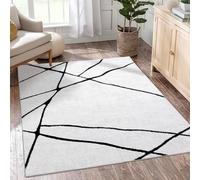 Arvella Rug Tapis Lavable Salon Chambre Salle à Manger, Antidérapant Doux à Poils Ras pour Cuisine, Terrasse et Espace Intérieur Géométrie Abstraite Moderne Blanche 80x160cm