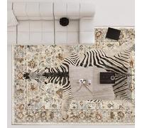 Arvella Rug Tapis Lavable Salon Chambre Salle à Manger, Antidérapant Doux à Poils Ras pour Cuisine, Terrasse et Espace Intérieur Imprimé Zèbre Moderne Blanc 80 x 160 cm