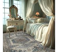 Arvella Rug Tapis Salon Lavable en Machine, Poils Ras Doux, Dessous Antidérapant pour Salle à Manger, Chambre, Cuisine et Couloir Motif Ethnique Rétro Bleu 110 x 150 cm