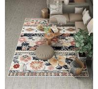 Arvella Rug Tapis Salon Lavable en Machine, Poils Ras Doux, Dessous Antidérapant pour Salle à Manger, Chambre, Cuisine et Couloir Couleur Florale Ethnique Rétro 110 x 150 cm