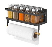 ARVINKEY Étagère à épices magnétique avec rouleau de papier essuie-tout et crochets, support à épices pliable pour réfrigérateur, support mural pour assaisonnement, support de rangement à suspendre