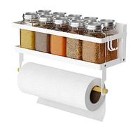 ARVINKEY Étagère magnétique pour épices avec support pour serviettes en papier, rouleau et crochet - Organisateur de cuisine, couleur blanche