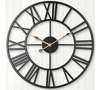 ARVINKEY Horloge Murale silencieuse Maison de Ferme européenne - Horloge Vintage avec Chiffres Romains - 47 cm - sans tic-tac - Fonctionnement à Piles - Squelette en métal -décorative - Noir