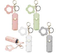 Arvintas Lot de 4 porte-clés portables en cuir synthétique avec miroir, support de rouge à lèvres, baume à lèvres, étui de rangement de voyage pour femmes et filles (style 3), rose + blanc + vert +