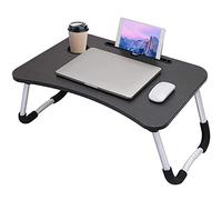 arvioo Table de lit pour Ordinateur Portable Bureau de Lit Pliante Lapdesk avec Emplacement de Ipad Surport PC Pliable pour Le Petit déjeuner Lire Regarder des Films(Noir avec Porte-gobelet)