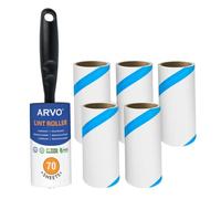 ARVO Lot de 6 rouleaux anti-peluches pour enlever les poils d'animaux et la poussière - 420 feuilles - 1 poignée - 70 feuilles/rouleau, rouleaux anti-peluches pour vêtements, meubles et tapis, faciles