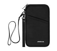 Arvok Organisateur de Voyage Portefeuille Passeport Sécurisée avec Anti-vol RFID Blocking, Dragonne & Dragonne Amovibles pour Femme, Homme, Téléphone, Billet d'avion, Cartes de Crédit