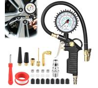 Arvoni Manometre Pression Pneu, 220 PSI Poignée Gonflage Avec 24 Accessoires, Numérique Manomètre Pneu Haute Précision et Multifonctionnalité, pour Voiture Moto Vélos