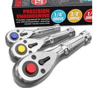 Arwealxs 3 Pièces liquet, 1/4", 3/8", 1/2 liquet Réversible, 9cm, 10.5cm, 13.5cm Cle à Cliquets à Dégagement Rapide, 72 Dents Cle a Cliquet, pour la Réparation Automobile de Meubles