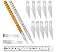ARWIG Set de 2 Couteaux de précision | Scalpel de Coupe | Couteau de Loisir avec 10 Lames de Rechange et règle de Mesure | Outil de découpe précis pour travaux manuels et Papier Peint