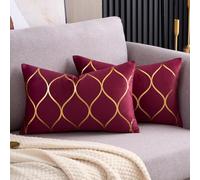 Arwllzz Housse de Coussin Velours Moderne Géométrique Oreiller Decoratif | Canapé Dore Bordeaux Housse Coussin Rectangulaire 30×50 Cushion Cover Decoration pour Noël Chambre Salon Lot de 2