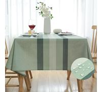 Arwllzz Nappe Carré Aspect Lin 140x140 Vert Nappe de Table Exterieur Impermeable Anti-Tache Rayures Nappes Lavable pour Tables de Maison, Salle à Manger, Restaurant Jardin Table Basse