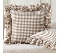 Aryeleay Lot de 2 Housses de Coussin à Volants à Carreaux Blanc Taupe, 100% Coton à Carreaux Vichy pour Style Rustique pour lit/canapé, 45,7 x 45,7 cm