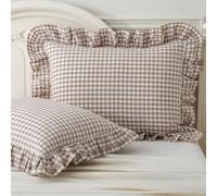 Aryeleay Lot de 2 taies d'oreiller à Volants à Carreaux Blancs Taupe, Taille Standard, 66 x 50,8 cm, 100% Coton lavé pour lit/canapé (50,8 x 66 cm, Carreaux Taupe/Blanc)