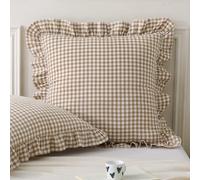 Aryeleay Lot de 2 taies d'oreiller à Volants à Carreaux Blancs Taupe, Taille Standard, 66 x 66 cm, Housses de Coussin à Carreaux Style Rustique pour lit/canapé (66 x 66 cm, Carreaux Taupe/Blanc)