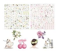ARYIMYDP 12 Pages D'Autocollants De Livre D'Or Mariage,Plus De 500 Stickers Scrapbooking,Autocollant Vintage - Autocollant Personnalisé Pour Livre D'Or Et Album Photo Avec Beaucoup D'Amour- Vert,Rose