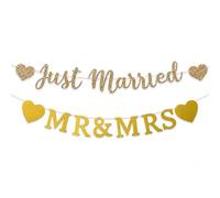 ARYIMYDP 2 guirlandes Just Married et Mr & Mrs 2m, décoration mariage or champagne, bannière lettres pour fond photo, voiture, table mariés, pour table mariés, pour réception, pour voiture cadeau