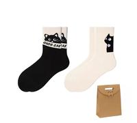 ARYIMYDP 2 Paires de Chaussettes Chat pour Femmes et Hommes, Design Mignon de Patte de Chat Noir et Blanc, Avec Sac Cadeau en Papier Kraft, Cadeau Drôle pour Amoureux des Chats