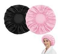 ARYIMYDP 2PCS Bonnet Satin Cheveux Nuit Élastique, Charlotte de Douche Soie pour Femmes, Anti-Dérapant et Respirant Noir Rose