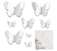 ARYIMYDP 30 Papillon Stickers Muraux 3D, Miroir Argent Acrylique, Adhésif Fort & Imperméable, Effet Lumière Réaliste pour Salon, Chambre, Bureau
