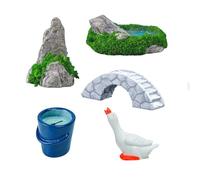 ARYIMYDP 5 Pièces Décor Miniature de Paysage Rocheux avec Étang en Pierre, Colline, Pont de Pierre, Oies Blanches et Seau de Têtards, Idéal pour Jardin Zen, Aquarium et Bonsaï, Réaliste et Polyvalent