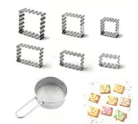 ARYIMYDP 6 Emporte-Pièces Carrés Dentelés + 1 Tamis, Pour Petits Beurres, Bords Lisses Lavable Lave-Vaisselle, Idéal Saint-Valentin