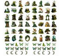 ARYIMYDP 80 autocollants scrapbooking vintage forêt verte papillon stickers PET, pour bullet journal, agenda, cartes, album photo, emballage cadeau et décoration DIY, pour emballage cadeau maison