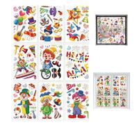 ARYIMYDP 9 Feuilles Autocollants Stickers de Fenêtre Auto-Adhésif, Clown de Cirque, Étoile, Fleur, Auto-adhésif, Décoration Vitres Fenêtres pour Maison, Boutique, Fête Anniversaire, Carnaval