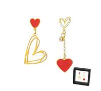 ARYIMYDP Boucles d'Oreilles Cœur Asymétriques en Émail, Bijoux Cadeau Saint-Valentin, Pendules Dorées Léger pour Femme, Design Unique