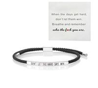 ARYIMYDP Bracelet « DON'T LET THE HARD DAYS WIN »,Style épuré, Unisexe,Composé d'une Corde Tressée Noire et D'éléments Métalliques Argentés
