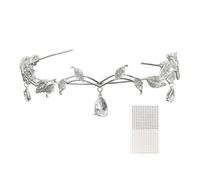 ARYIMYDP Couronne Cristal Princesse, Diadème Vintage Strass, Bijoux de Tête Princesse avec Oreilles d'Elfe Douces, Couronne Forêt Elfe, Mode Vert Cristal Couronne, Accessoires Médiéval Femme Réglable