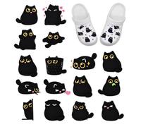 ARYIMYDP Lot de 16 Breloques pour Crocs, Chat Noir, Accessoires pour Sabot en Plastique, Accessoires pour Crocs, pour Filles, Garçons et Adultes, Cadeau d'Anniversaire pour Enfants
