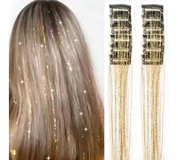 ARYIMYDP Mèches Blondes, Bijoux Cheveux, Lot de 12 Lames à Clipser, Extensions Pailletées de 20 Pouces de Long, Paillettes Cheveux, Extensions Colorées Résistantes à la Chaleur