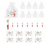 ARYIMYDP Set de 8 Porte-Clés Piment Porte-Bonheur, avec Cartes de Vœux et Sachets Blancs, Idée Cadeau pour Diplômé, Anniversaire