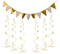 ARYIMYDP Une Guirlande De Drapeaux Triangulaires De 5 Mètres De Long, Ornée De 6 Pendentifs En Spirale, Deco Anniversaire,De Couleur Dorée,Fanion,Jardin, Anniversaire, Mariage, Extérieure Deco