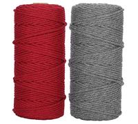 Arythia Lot de 2 cordons en coton doux pour macramé - 3 mm - 100 m - Pour tricot et loisirs créatifs - Rouge et gris foncé