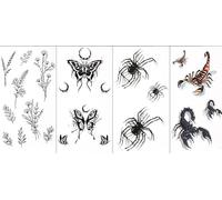 ARYU 1set4 pièces Tatouage Autocollants ImperméAbles Animaux AraignéE Papillon Tatouage Temporaire Autocollants ImperméAbles 140 * 75mm