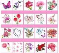 ARYU 20 PièCes Petits Autocollants De Tatouage De Fleurs Pour Les Femmes Autocollants De Tatouage De Couleur 3d Rose Lotus Papillon Fleurs S-1